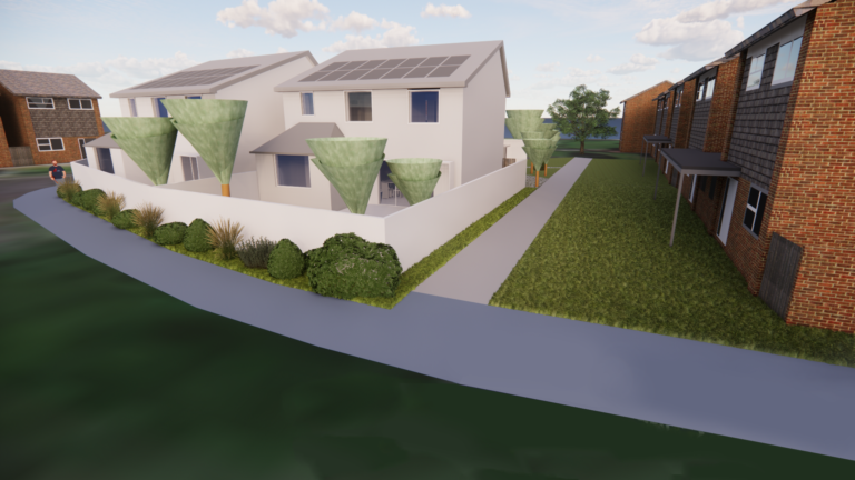 CGI 3D model , Front Elevation , New Build Design, Twin Dwellings, Maidenhead Berkshire, RBWM