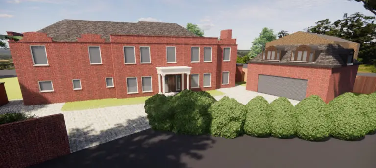 Front elevation, CGI, residential extension and garage conversion in Virginia water, Wentworth Estate, Surrey